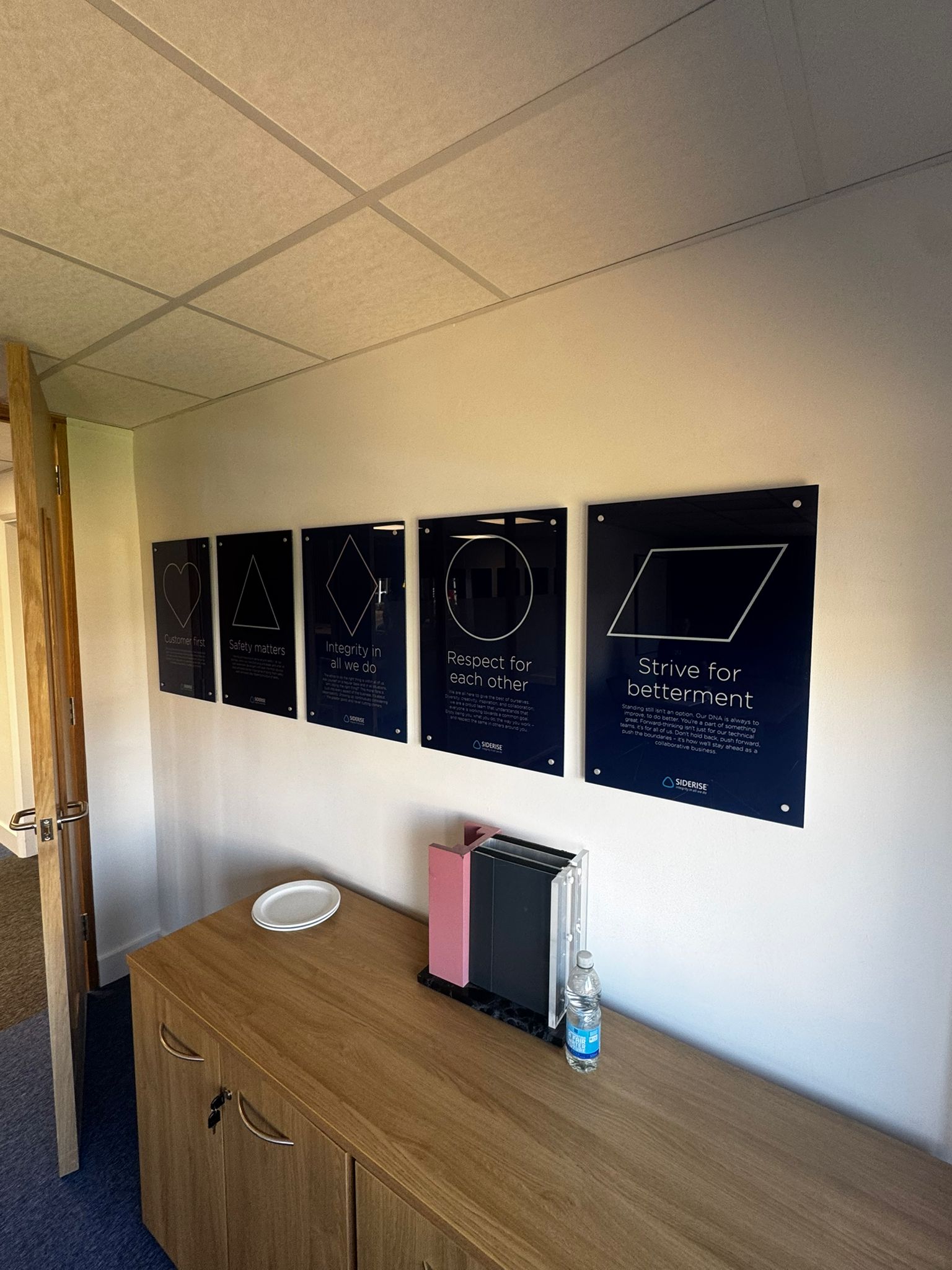 Branded office environment and values wall